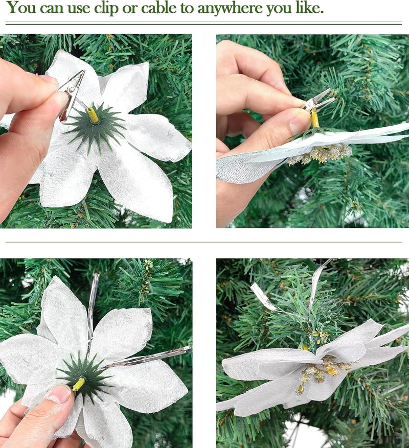 Gardeningwill 12 قطعة زهور بونستيا الصناعية اللامعة 5 بوصة مع روابط لتزيين حفلات الزفاف وعيد الميلاد والمهرجانات والديكور العطلي إكليل الزهور الزخرفي الوردي - Image 4