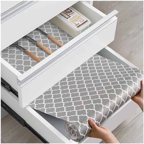 ALIUNI Drawer and Shelf Liner, Non-Slip Kitchen Cabinet Liners Non-Adhesive Thick Strong Grip Waterproof Washable Mats Protect Dresser Shelves Cupboard Bathroom Cabinets, Gray, 12 in X 10 FT - Image 1