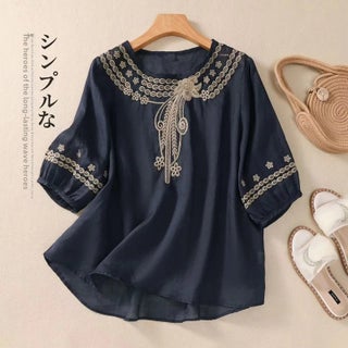 2024 Summer Artistic Cotton Linen Embroidered Loose Blouse J#C29 Black - pzsku/Z5E703DB4FD2B8A896B42Z/45/1746232458/2b5ec78b-b4f6-458a-a91f-3aecb8ae8ff1