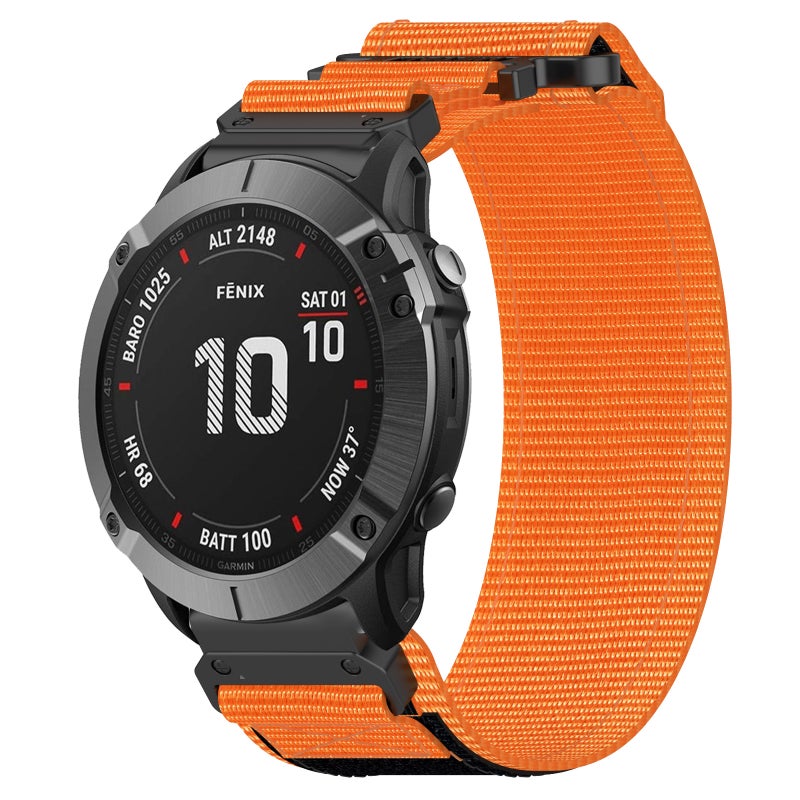 S-TOP For Garmin Fenix 6X 26mm Nylon Hook And Loop Fastener Watch Band(Orange) - Image 1
