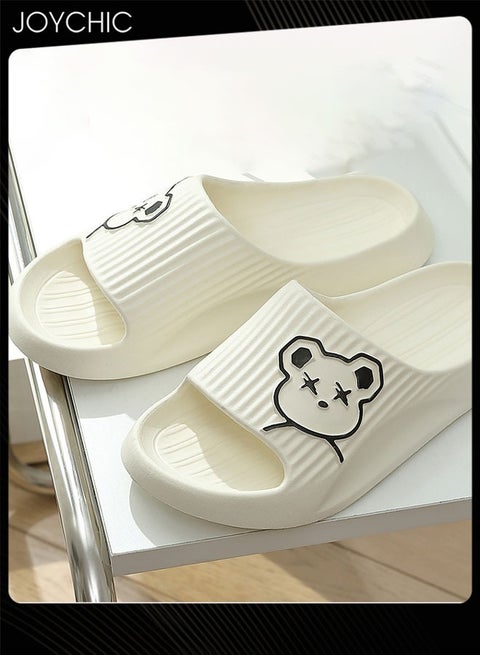 Lovely Cartoon Bear Pattern Spring and Summer Non-slip  Wear Resistant Home Bathroom Quick-drying and Breathable  Slippers with High Resilience for Women Men Couple White