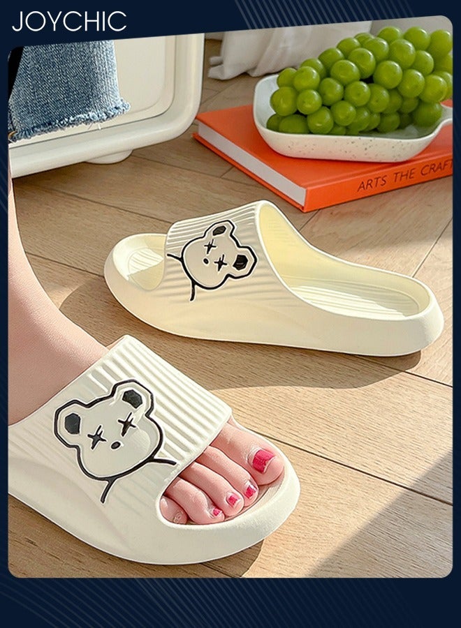 Joychic Lovely Cartoon Bear Pattern Spring and Summer Non-slip  Wear Resistant Home Bathroom Quick-drying and Breathable  Slippers with High Resilience for Women Men Couple White - Image 4