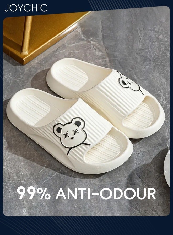 Joychic Lovely Cartoon Bear Pattern Spring and Summer Non-slip  Wear Resistant Home Bathroom Quick-drying and Breathable  Slippers with High Resilience for Women Men Couple White - Image 3