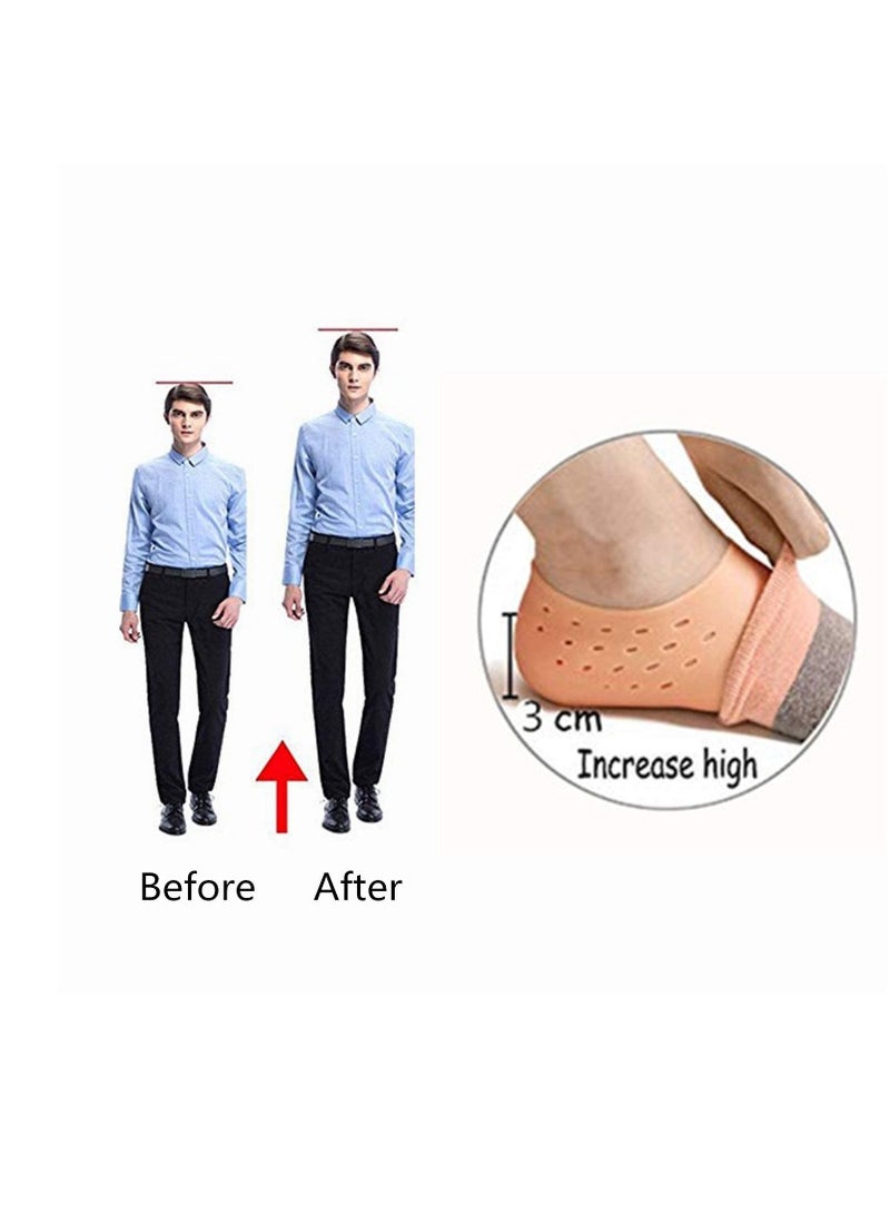 Excefore 2 Pcs Invisible Height Increase Insole, Height Increase Socks Wearable Heel Cushion Inserts Shoe Soft Silicone Heel Lift Insole Leg Lengthen, for Men and Women 5.5 cm（Beige） - Image 3