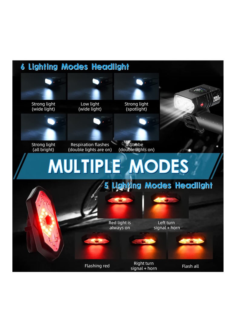 Anmi - Bike Lights Set, USB Rechargeable Bicycle Light Front, Back, 1000 Lumen Bicycle Headlight and Rear Taillight with Turn Signal & Horn, Waterproof and 5,6 Lighting Modes for Night Cycling Road Mountain - Image 1