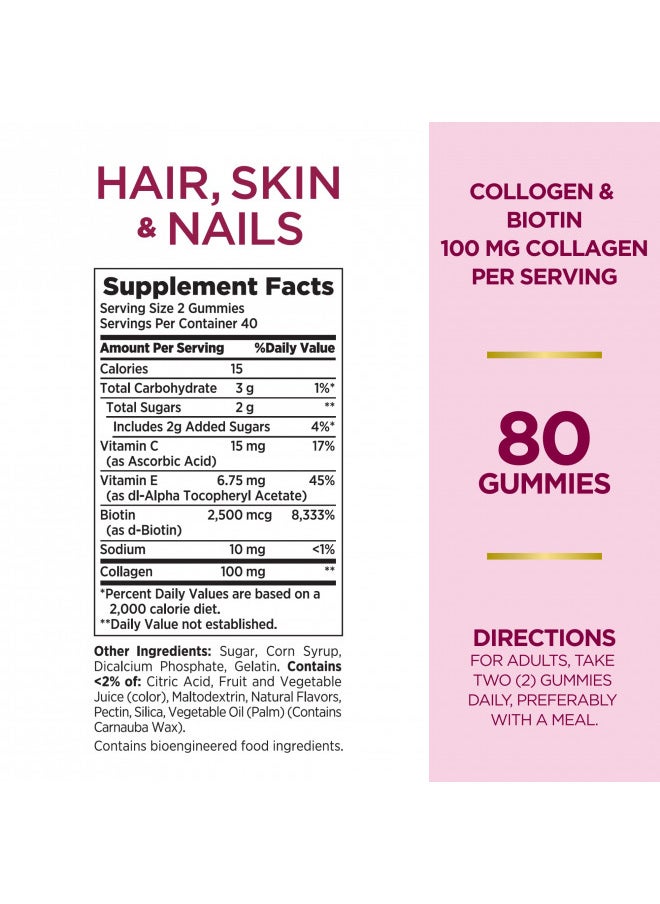 NATURE'S BOUNTY - Nature's Bounty Hair, Skin & Nails with Biotin and Collagen, Citrus-Flavored Gummies Vitamin Supplement, Supports Hair, Skin, and Nail Health for Women, 2500 mcg, 80 Count - Image 1