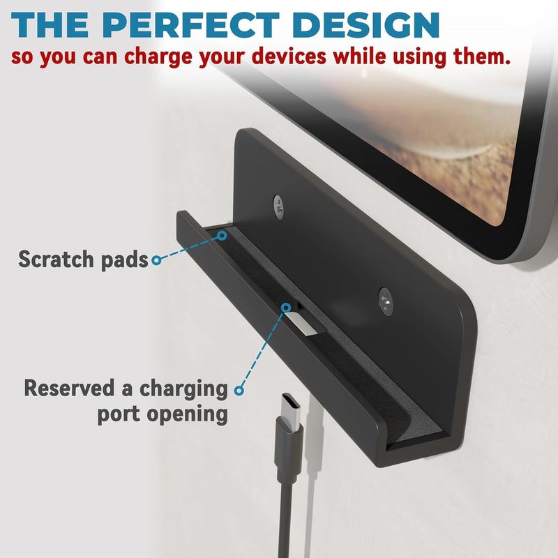 Azonee Universal Tablet & Phone Wall Mount – Adhesive or Screw Installation Holder for iPad/iPhone/Samsung/Kindle/eReader/Xiaomi/Lenovo & More – Space-Saving Wall Stand for Home & Office (Black) - Image 3