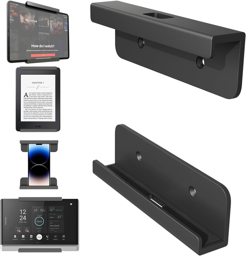 Azonee Universal Tablet & Phone Wall Mount – Adhesive or Screw Installation Holder for iPad/iPhone/Samsung/Kindle/eReader/Xiaomi/Lenovo & More – Space-Saving Wall Stand for Home & Office (Black) - Image 1
