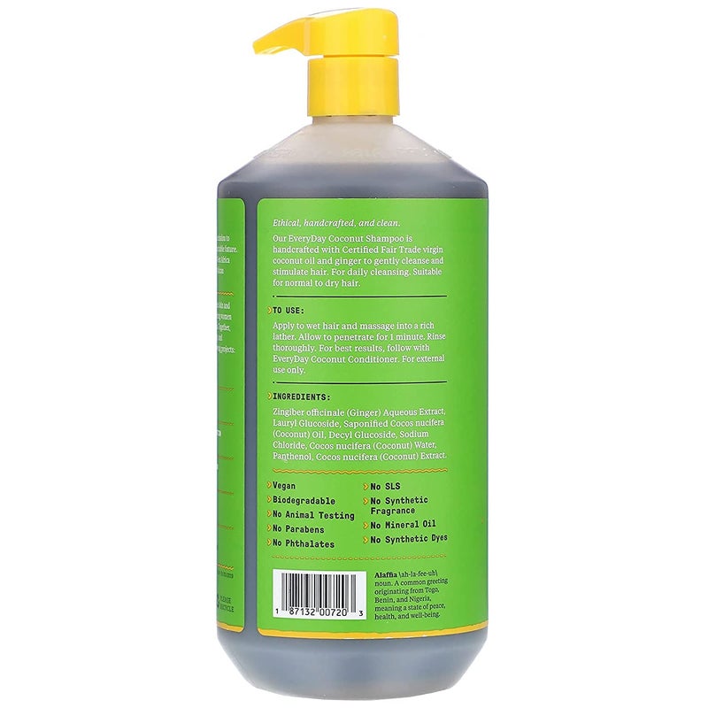 Alaffia EveryDay Coconut Shampoo - Normal to Dry Hair, Helps Gently Clean Scalp and Hair of Impurities with Ginger and Coconut Oil, Fair Trade, Purely Coconut 32 Fl Oz - Image 2