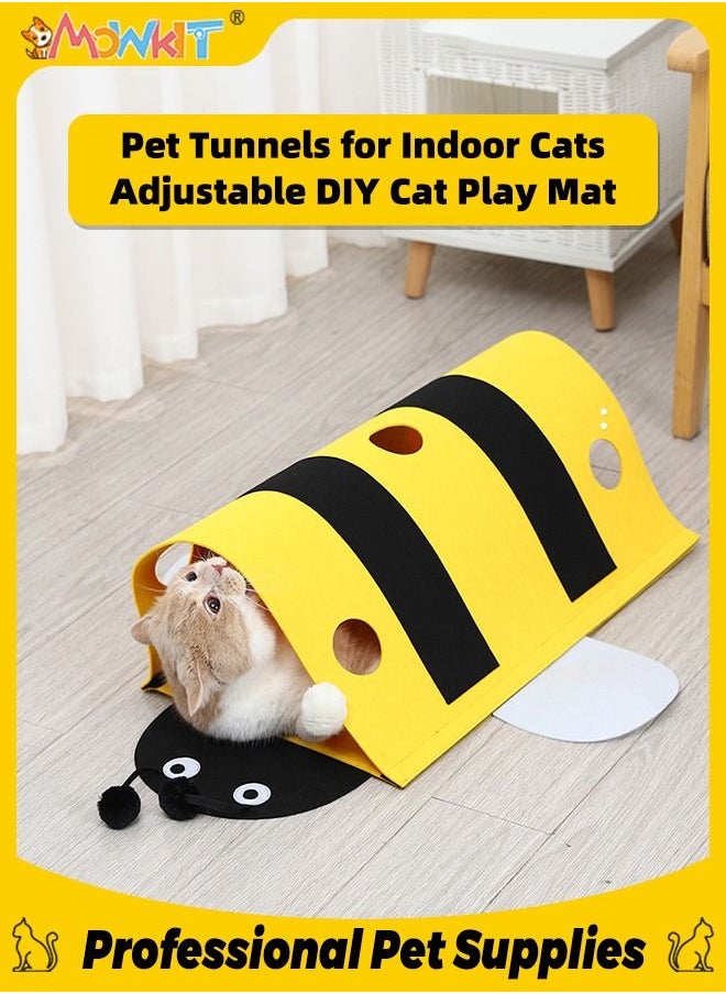 MOWKIT - Cat Tunnels for Indoor Cats Adjustable Shape DIY Cat Play Mat with Multiple Holes Detachable Bee Felt Cloth Cat Interactive Toy - Image 1