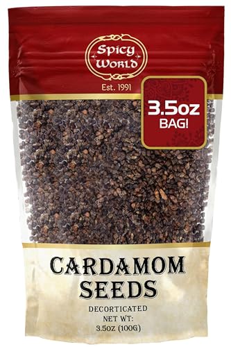 Spicy World بذور الهيل المقشرة من سبايسي وورلد 3.5 أونصة - طبيعية، نباتية - بدون قرون، والمعروفة أيضًا باسم بذور الإلايشي - Image 1