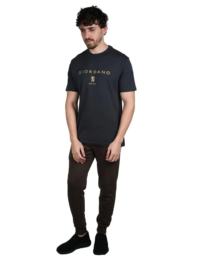 GIORDANO  Men's Cotton Signature Print Slim Fit Tee for Men | Best Price UAE