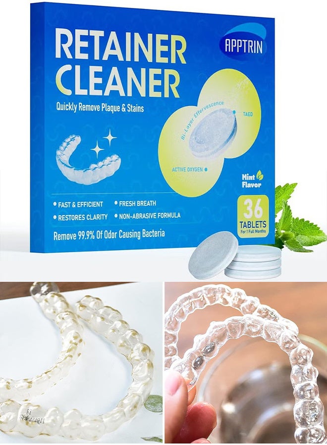 أبترين 36 قرص تنظيف لتثبيتات الأسنان والأجهزة الطبية الفموية ليلاً، يزيل الروائح والبقع والترسبات - Image 1