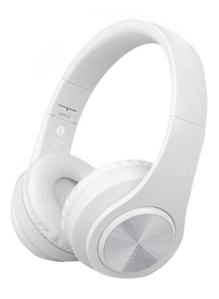 Stereo Wireless Over-Ear P68 Headphones With Mic Support Tf Card -White 