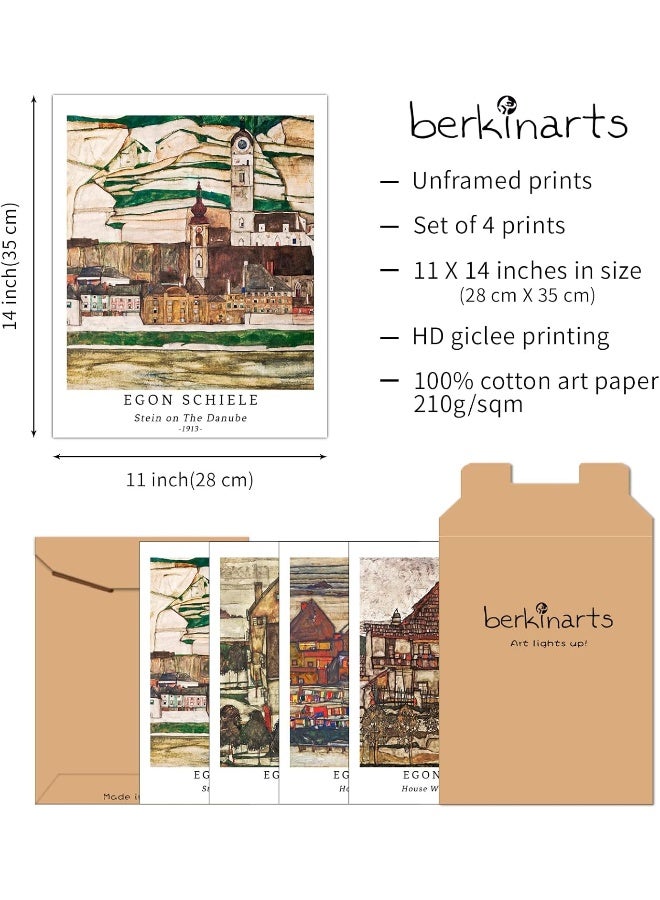 Home Trove Berkin Arts Wall Art Unframed Prints Giclee Art Paper Set of 4, 11x14 inch Landscape Artwork, Bedroom Decoration Brown Abstract Antique Illustrations Geometric House Egon Schiele Paintings - Image 2