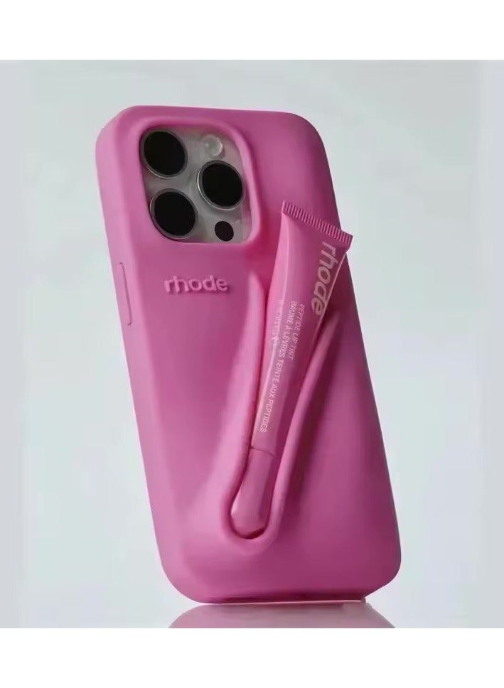 rhode Lip Gloss Phone Case with Lip Tint, For iPhone Case Liquid Silicone Camera Protection Lipstick Lip Glaze Phone Case for iPhone 12 Pro Max (Rose) - Image 1