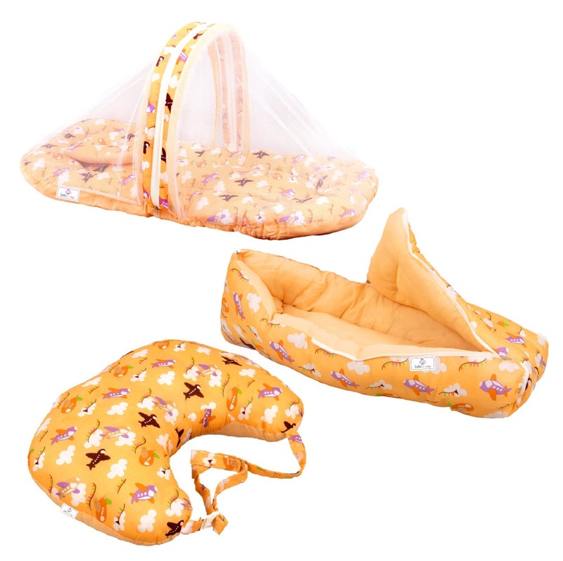 SafeChamp SafeChamp Skyler Baby Feeding Pillow, Bedding Set with Mosquito net and Sleeping Bag Combo (Orange) - Image 1