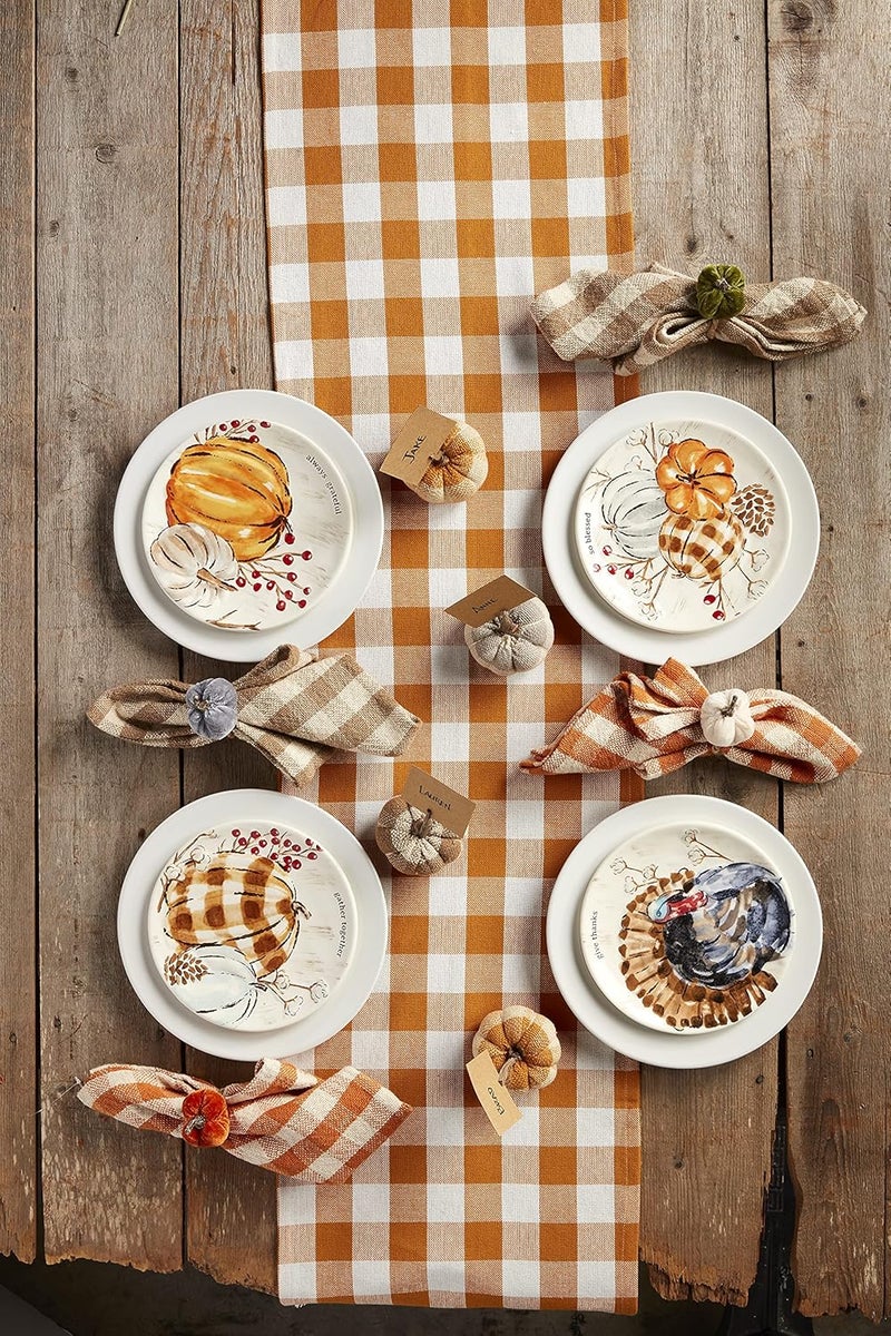 Mud Pie Harvest Check Napkin Set Tan 18 x 18 - Image 3