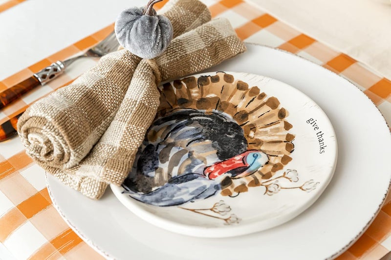 Mud Pie Harvest Check Napkin Set Tan 18 x 18 - Image 5