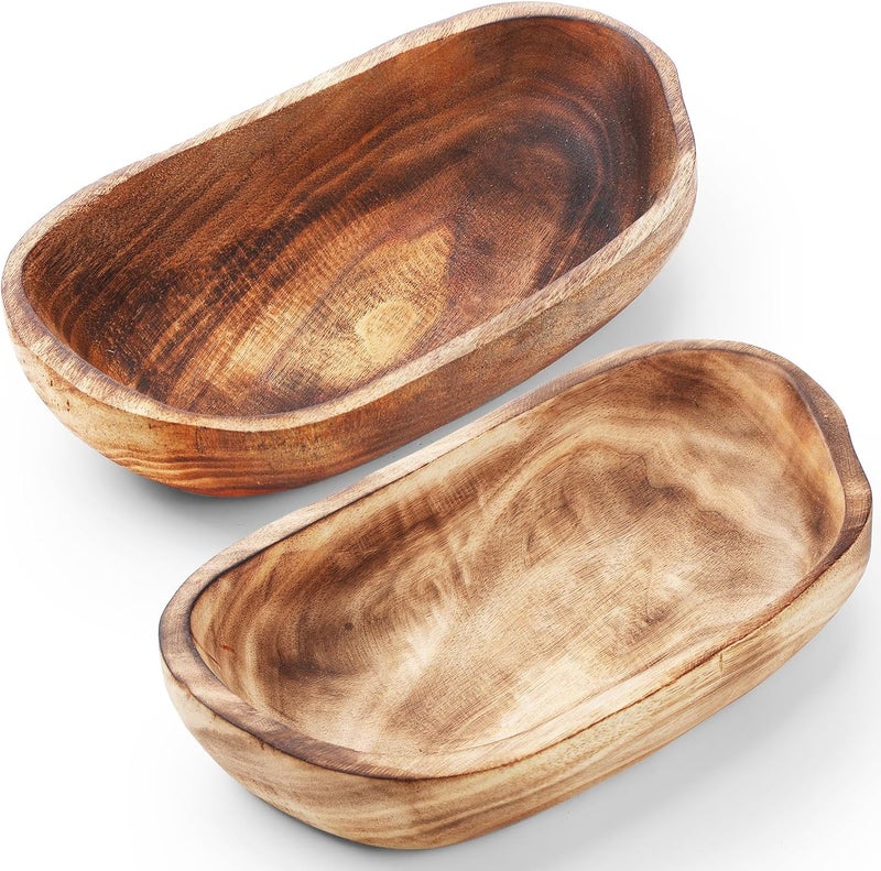 Unittype 2 Pcs Wooden Dough Bowls for Decor Oblong Decorative Bowl Home Decor Fruit Vessel for Kitchen Counter Rustic Carved Serving Container Long Wooden Bread Tray for Dining Room Table10 x 6 x 2 Inch  - Image 1