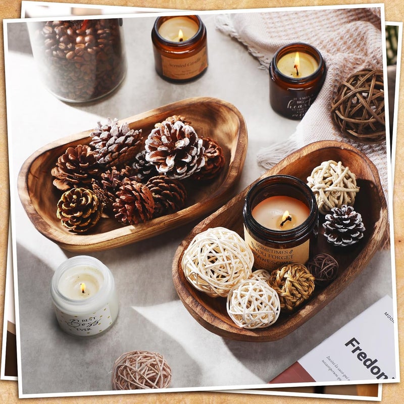 Unittype 2 Pcs Wooden Dough Bowls for Decor Oblong Decorative Bowl Home Decor Fruit Vessel for Kitchen Counter Rustic Carved Serving Container Long Wooden Bread Tray for Dining Room Table10 x 6 x 2 Inch  - Image 5