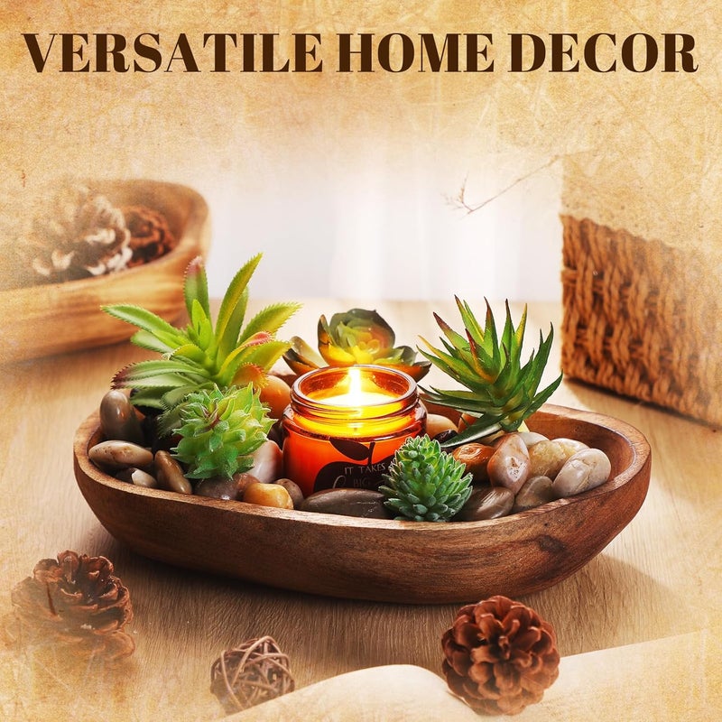 Unittype 2 Pcs Wooden Dough Bowls for Decor Oblong Decorative Bowl Home Decor Fruit Vessel for Kitchen Counter Rustic Carved Serving Container Long Wooden Bread Tray for Dining Room Table10 x 6 x 2 Inch  - Image 3