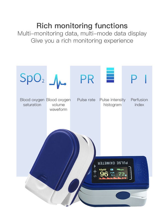Digital Fingertip Pulse Oximeter Blood Oxygen Sensor Saturation Mini SpO2 Monitor Pulse Rate Measurement Meter for Home Sports Travel Blue