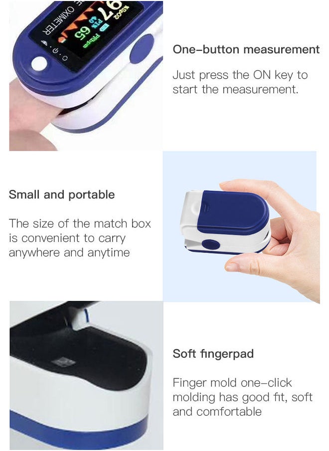 Digital Fingertip Pulse Oximeter Blood Oxygen Sensor Saturation Mini SpO2 Monitor Pulse Rate Measurement Meter for Home Sports Travel Blue