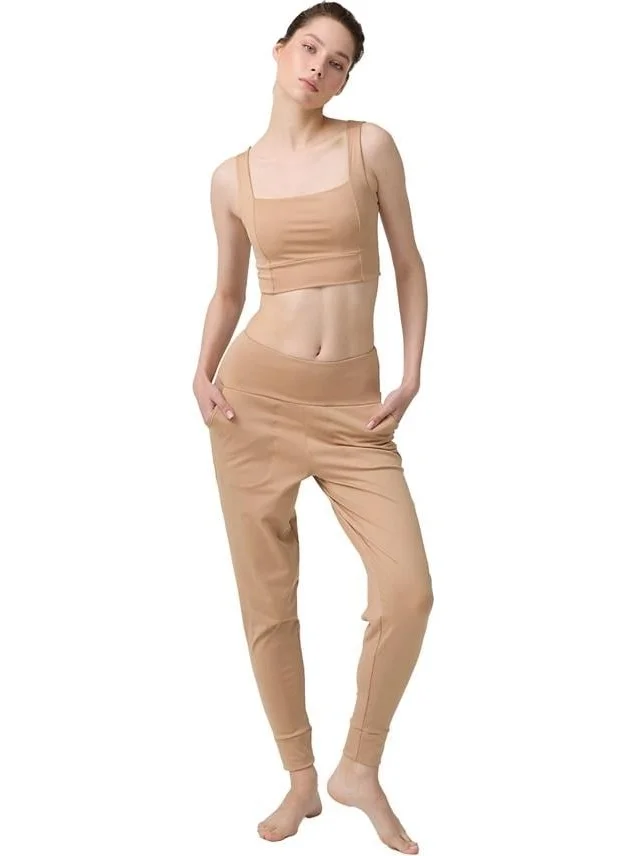 كوتن هيل Beige High Waist Double Pocket Women's Jogger Sweatpants