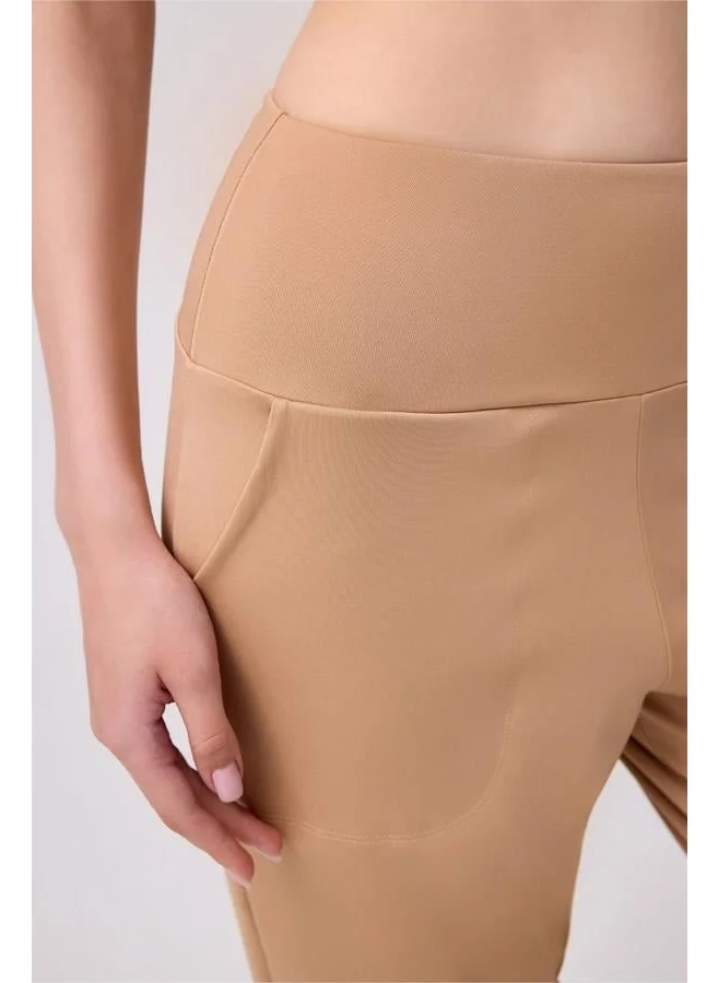 كوتن هيل Beige High Waist Double Pocket Women's Jogger Sweatpants