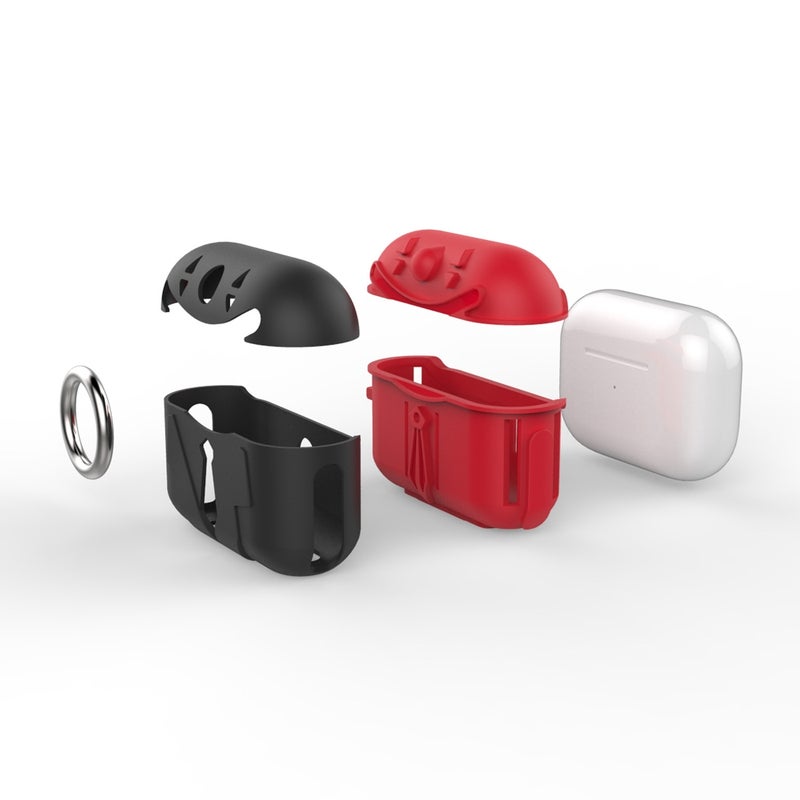 For AirPods Pro Anti-fall Joker Shape Protective Case with Carabiner(White Red)