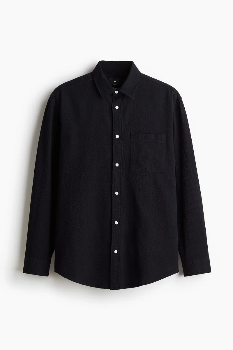 اتش اند ام قميص من قطن سيرساكر بقصة فضفاضة