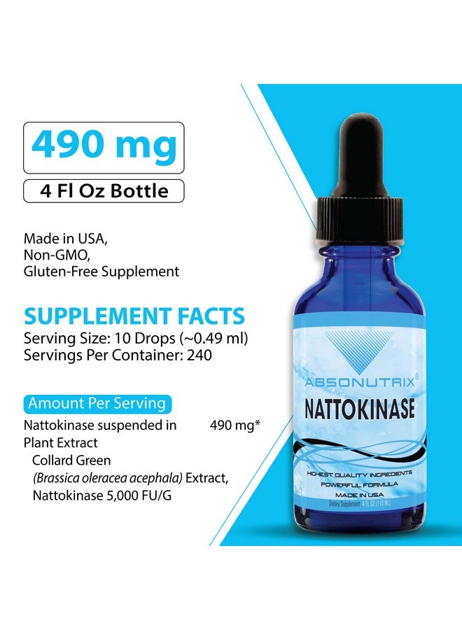 Absonutrix Nattokinase Supplement 490 mg, 4 Oz Liquid, 240 Servings-5000 Fu, Made in USA, Quick Absorption, Quality Potent Ingredients, Non-GMO, GMP Certified Facility, Cruelty-Free Products - Image 2
