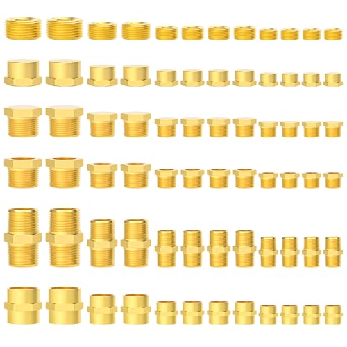 GASHER Brass Pipe Fittings Assortment Kit Hex NippleReducer BushingReducing Hex CouplingHex Heand PlugEnd Cap and Socket Plug72Pcs - Image 1