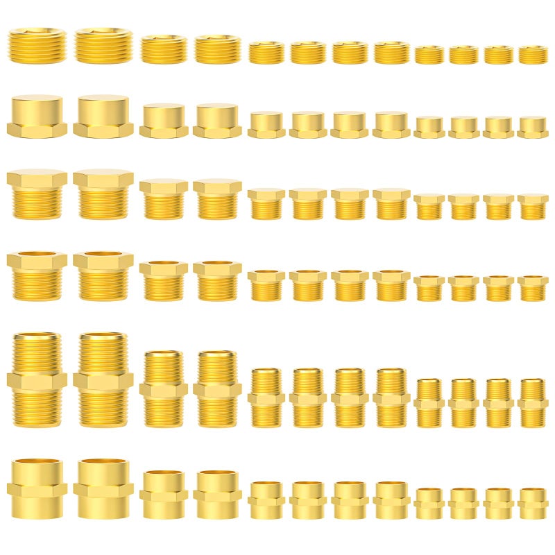 GASHER Brass Pipe Fittings Assortment Kit Hex NippleReducer BushingReducing Hex CouplingHex Heand PlugEnd Cap and Socket Plug72Pcs - Image 2