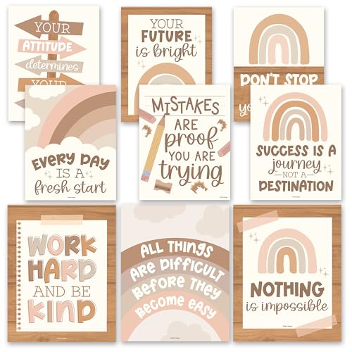 Hadley Designs Motivational Poster for Classroom Decor 9 Growth Mindset Classroom Posters Elementary Inspirational Wall Decor Middle School Teacher Must Haves Boho Bulletin Board Decorations - Image 1
