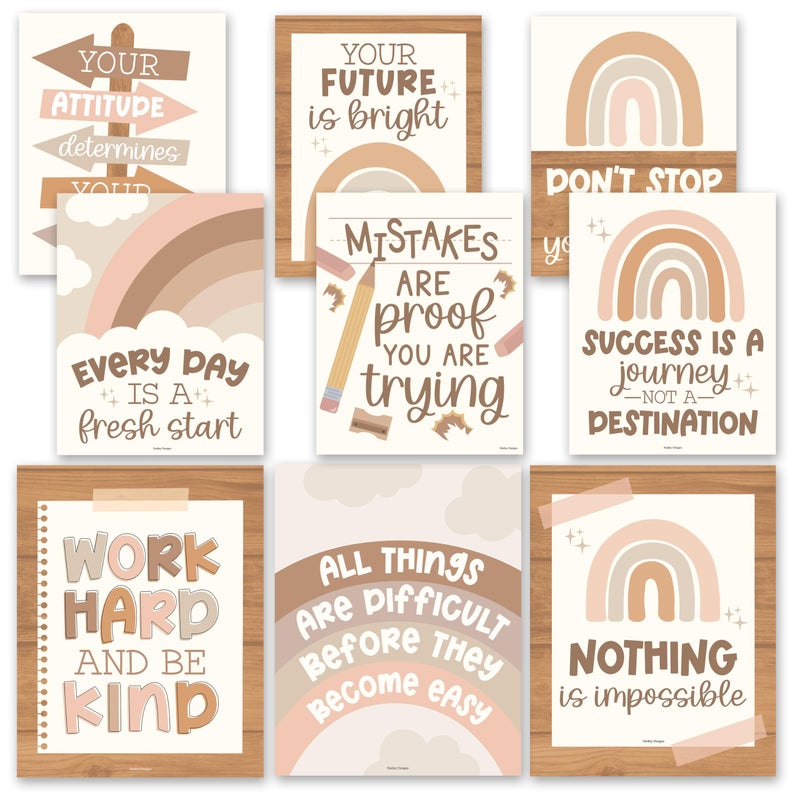 Hadley Designs Motivational Poster for Classroom Decor 9 Growth Mindset Classroom Posters Elementary Inspirational Wall Decor Middle School Teacher Must Haves Boho Bulletin Board Decorations - Image 2