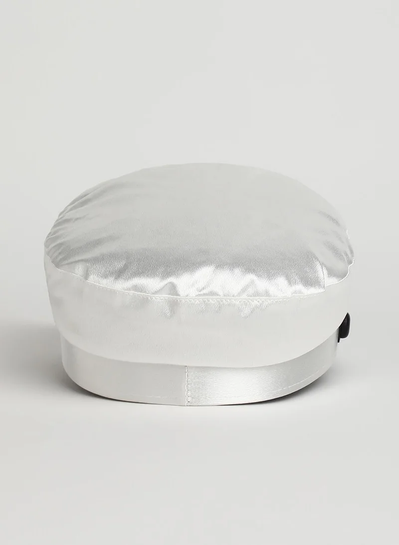 Haute Sauce Embellished Satin Bakerboy Cap - Powder White