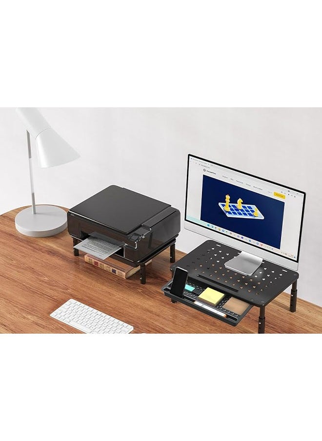 Generic - Monitor Stand Riser with Drawer, 3 Height Adjustable Computer Monitor Stand for Desk, Metal Stand Riser for PC, Laptop, Printer & iMac for Home & Office - Image 1