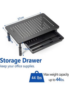Generic Monitor Stand Riser with Drawer, 3 Height Adjustable Computer Monitor Stand for Desk, Metal Stand Riser for PC, Laptop, Printer & iMac for Home & Office  - Image 4