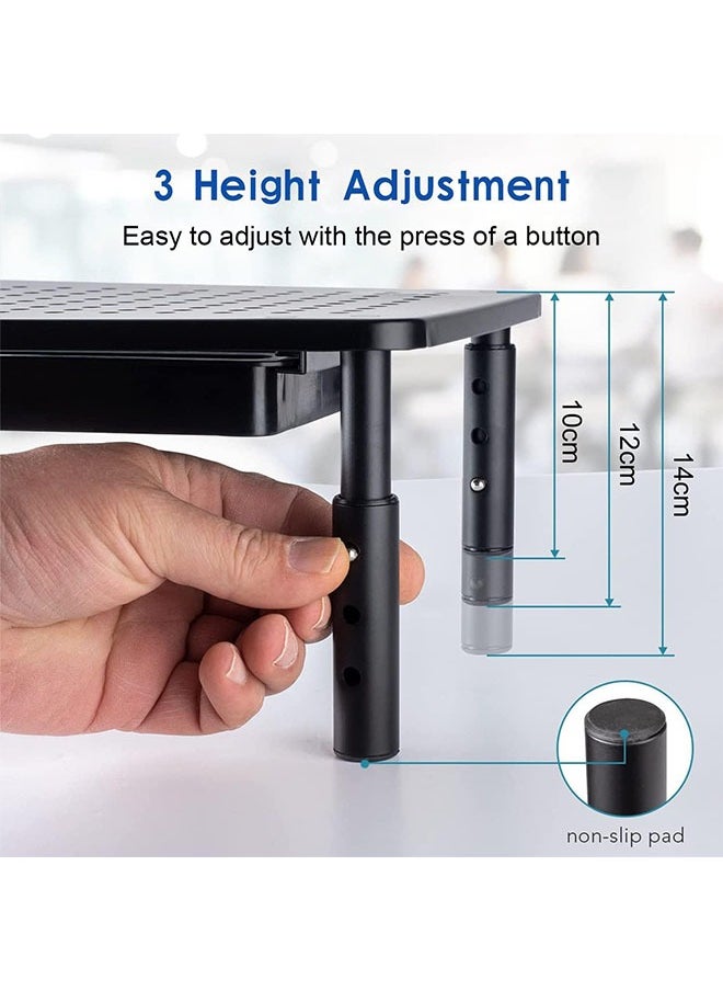Generic - Monitor Stand Riser with Drawer, 3 Height Adjustable Computer Monitor Stand for Desk, Metal Stand Riser for PC, Laptop, Printer & iMac for Home & Office - Image 1