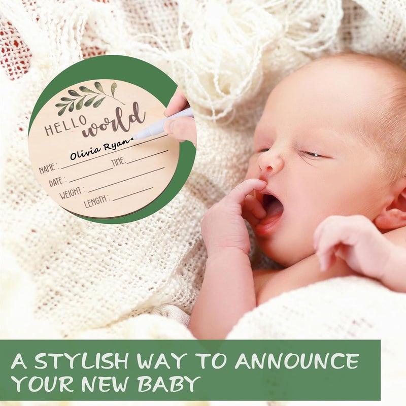 Giftacity Baby Announcement Sign for Welcome Baby  DoubleSided Hello World Newborn Name Sign for Hospital with Marker and Stand Wooden Birth Announcement Board for New Girls Nursery Gifts - Image 4