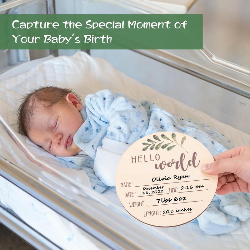 Giftacity Baby Announcement Sign for Welcome Baby  DoubleSided Hello World Newborn Name Sign for Hospital with Marker and Stand Wooden Birth Announcement Board for New Girls Nursery Gifts - Image 2