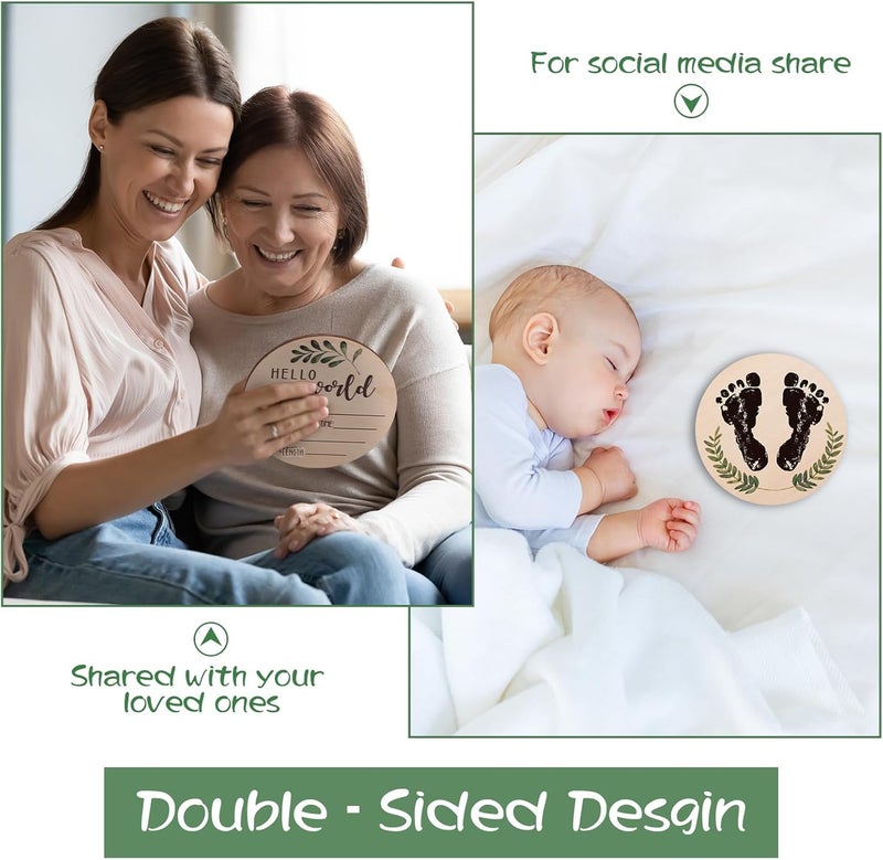 Giftacity Baby Announcement Sign for Welcome Baby  DoubleSided Hello World Newborn Name Sign for Hospital with Marker and Stand Wooden Birth Announcement Board for New Girls Nursery Gifts - Image 3