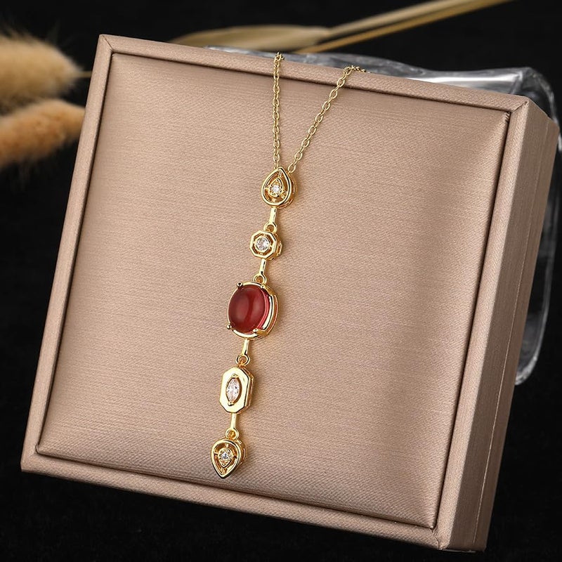 MEENAZ Diamond pendant necklace for women Multi Color Gold Solitaire necklace for woman long chains stylish/Locket Jewellery Set AD CZ American diamond Anti tarnish jewelry Stainless Steel 112 - Image 3