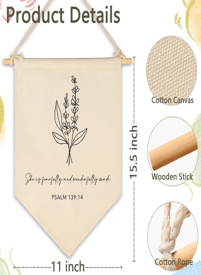 FYSIA Nursery Scripture Bible Verse-Christian Botanical Decor-Canvas Hanging Pennant Flag Banner Wall Sign Decor Gift for Nursery Bedroom Playroom Front Door Baby Kids Girl Boy Teen- Birthday Christmas Gift - Image 5