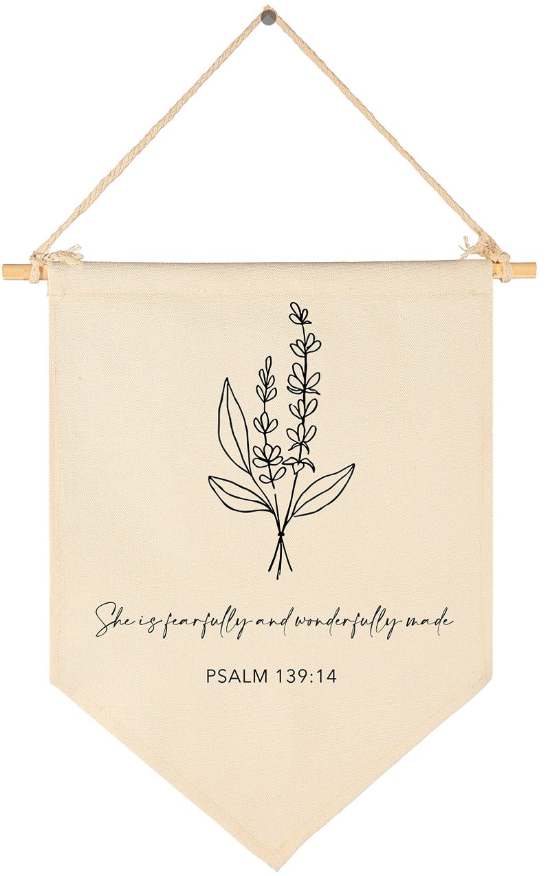 FYSIA Nursery Scripture Bible Verse-Christian Botanical Decor-Canvas Hanging Pennant Flag Banner Wall Sign Decor Gift for Nursery Bedroom Playroom Front Door Baby Kids Girl Boy Teen- Birthday Christmas Gift - Image 1