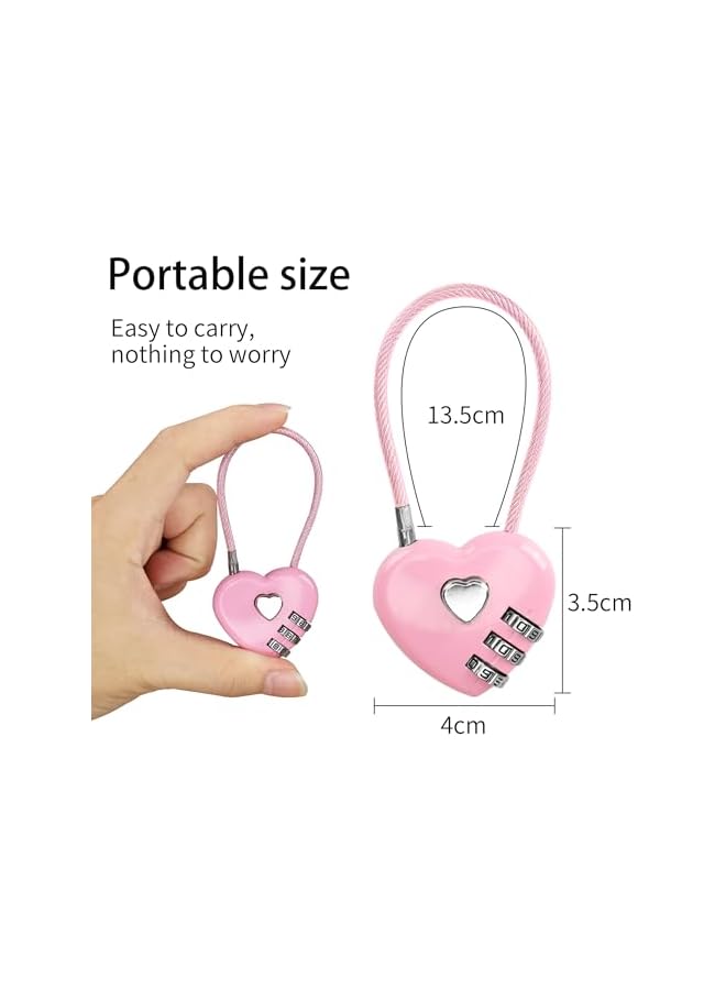 PROMASS PROMASS 2 Pack Combination Lock, 3 Digit Heart Shaped Padlock for School Gym Locker, TSA Approved Cable Luggage Locks, Sports Locker Lock, Luggage,Fence,Backpack,Valentine Gift (Pink)  - Image 5