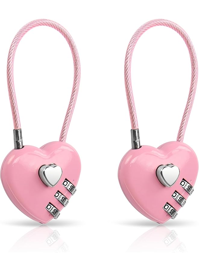 PROMASS PROMASS 2 Pack Combination Lock, 3 Digit Heart Shaped Padlock for School Gym Locker, TSA Approved Cable Luggage Locks, Sports Locker Lock, Luggage,Fence,Backpack,Valentine Gift (Pink)  - Image 1