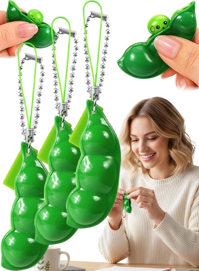 3PCS Green Edamame Squeeze Bean Fidget Keychain Stress Relief Toy Party Favor Gift - Image 1